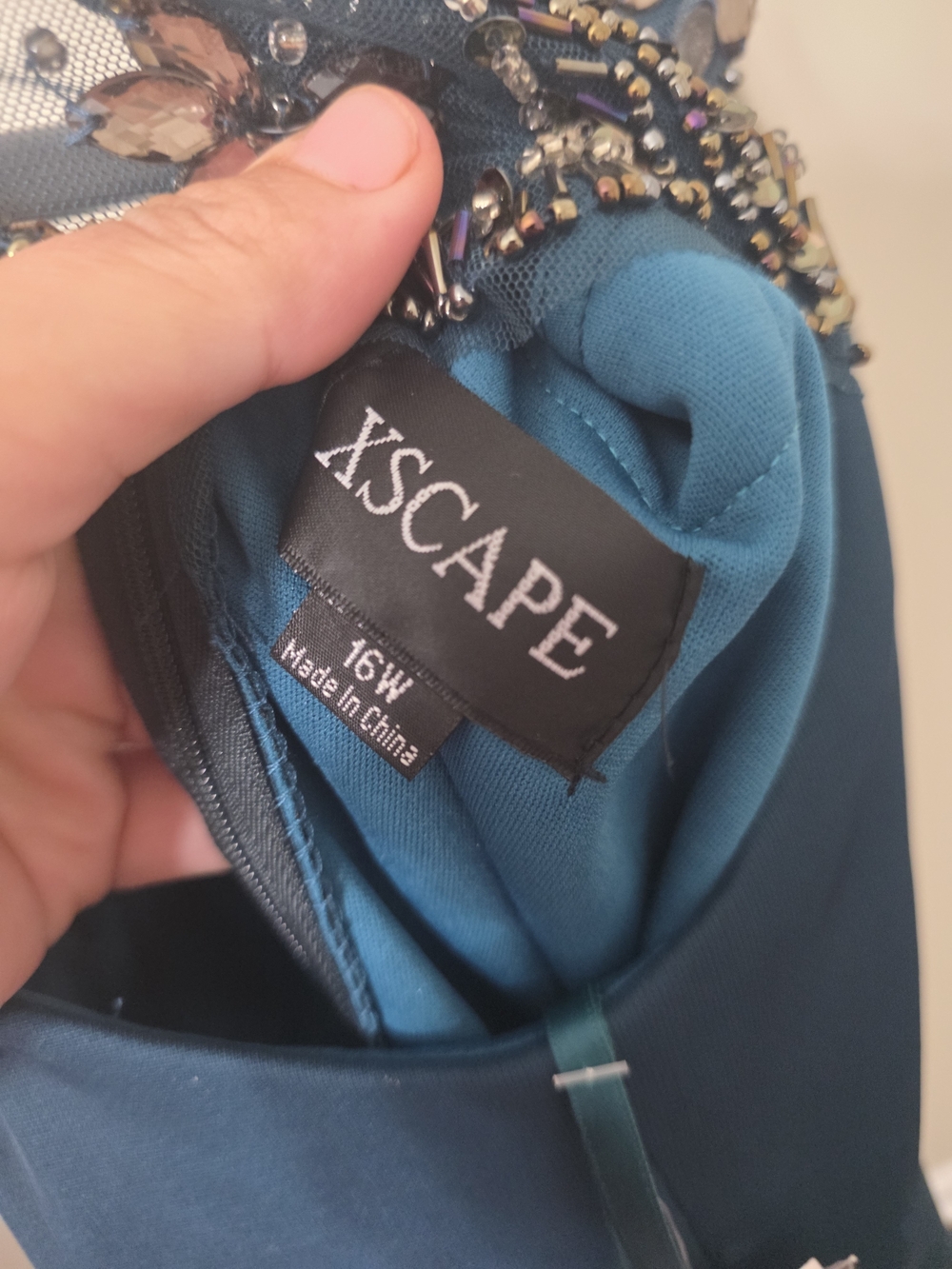 XSCAPE 16W Teal Beaded Embellished Formal Evening Cocktail Midi Dress NWT - Picture 6 of 6